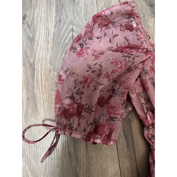 MIAMI For Francescas Whimsical Pink Romanic Floral Puff Sleeve Mini Milkmaid Dre - Picture 3 of 11